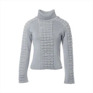 Authentic CHANEL Chocolate bar gray wool turtleneck knit sweater size 38